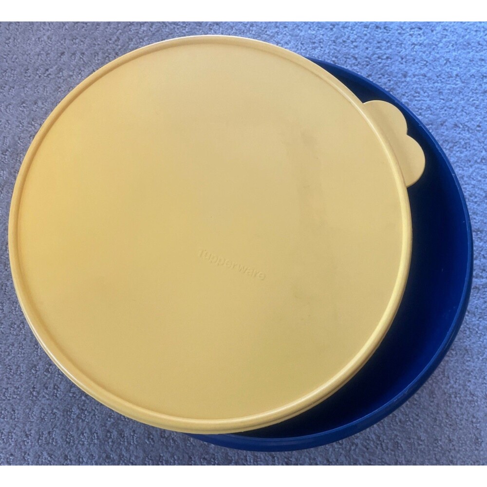 Vintage Tupperware Fix-N-Mix Large 13" Bowl Blue 274-12 w/ Yellow lid